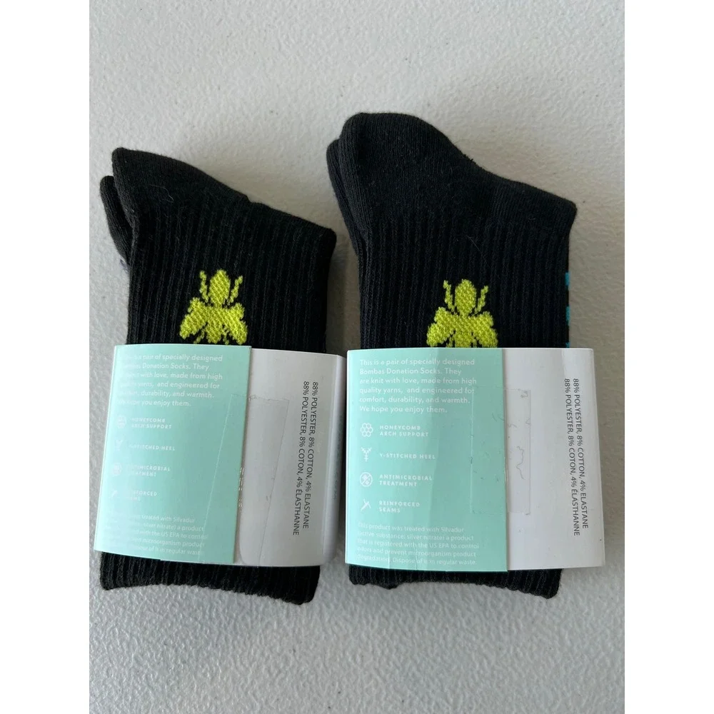New 2 Pairs of Black Bombas XS Youth Socks HoneyComb Crew Calf